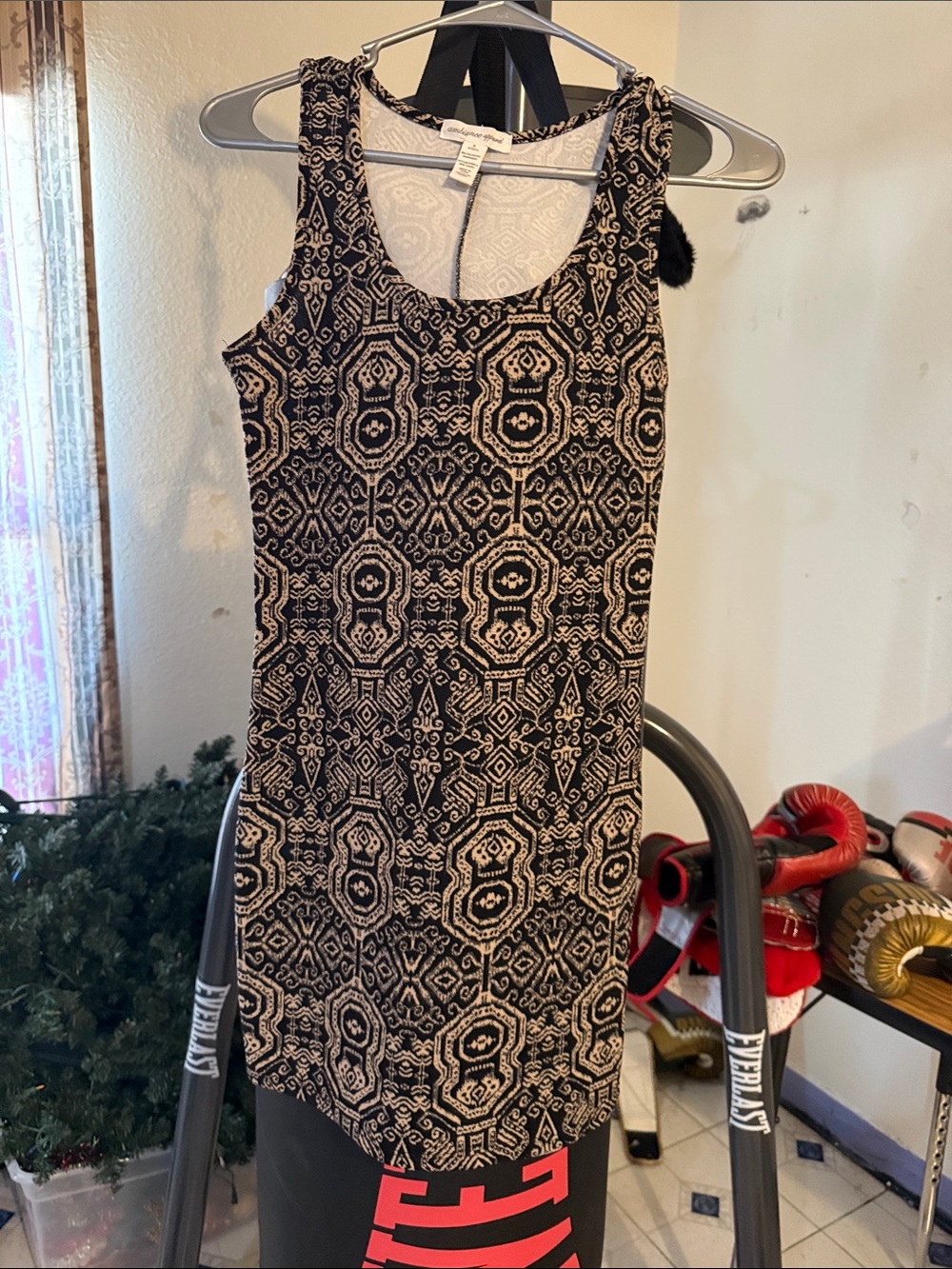 Ambiance Black and Cream Geometric Print Sleeveless Mini Dress